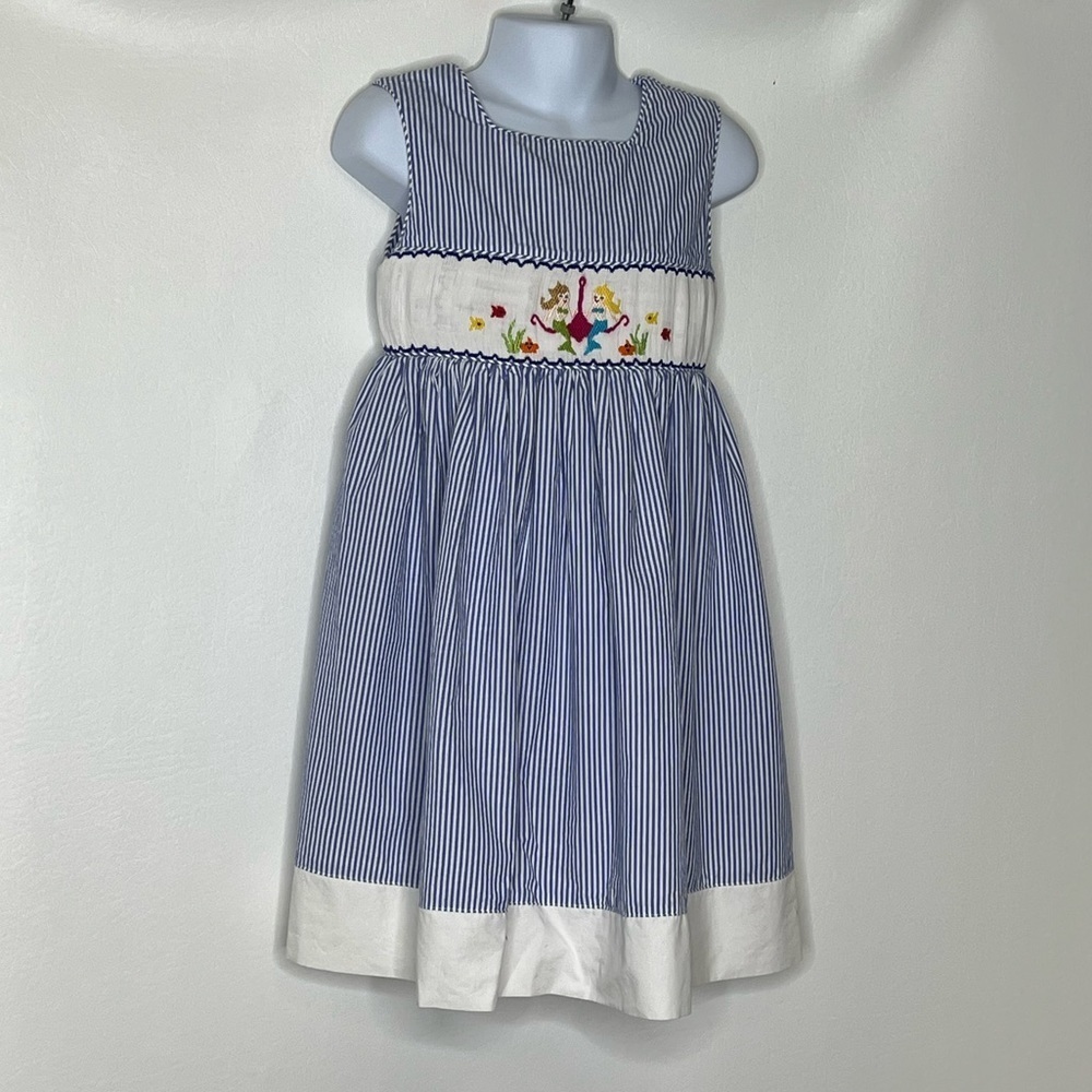 Mom & Me girls striped mermaid smocked dress sz 4